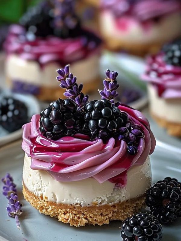 Mini Blackberry Lavender Cheesecakes