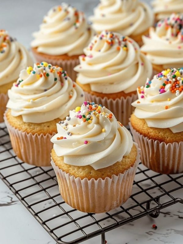 Vanilla Cupcakes with Sweet Buttercream Frosting